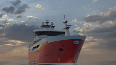 Lorans grønne og innovative fiskefartøy vil redusere det fossile drivstoffbruket med over 40 prosent. Enova støtter fartøyet med 92,5 millioner kroner (Ill: Skipsteknisk)