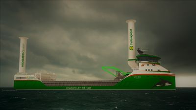 With Orca blir verdens første hydrogendrevne lasteskip. Skipet skal seile på langtidskontrakt for HeidelbergCement og Felleskjøpet Agri, og settes i drift i 2024. Ill: Norwegian Ship Design