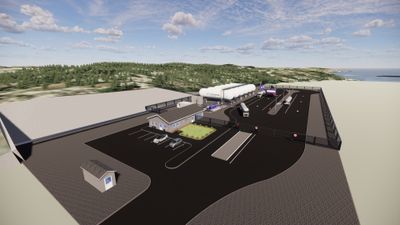 Slik er det planlagt å se ut når den nye mottaksterminalen for CO₂i Øygarden utenfor Bergen står ferdig. Det vil bli Norges første mottaksterminal for CO₂ som man også kan nå via landtransport, og den vil gjøre det mulig for både store og små bedrifter fra hele landet å levere fra seg utslippene sine.